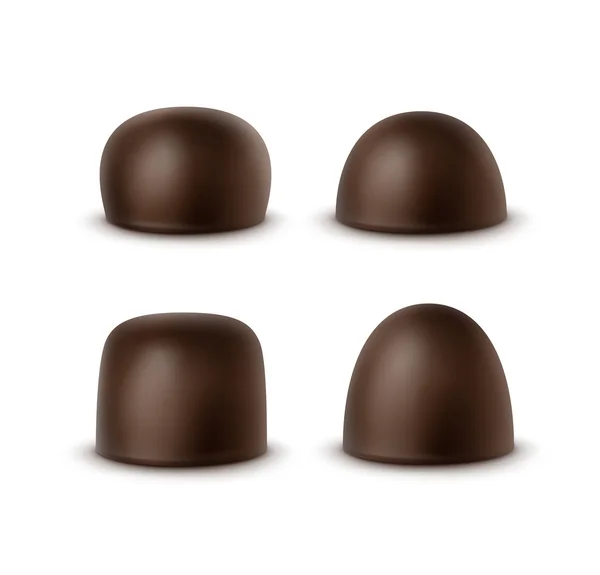 Réaliste noir foncé amer chocolat au lait blanc bonbons diverses formes — Image vectorielle