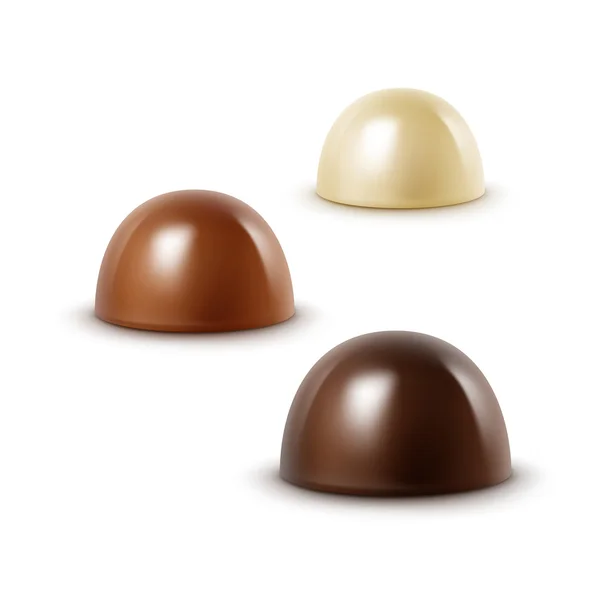 Réaliste noir foncé amer chocolat au lait blanc bonbons — Image vectorielle