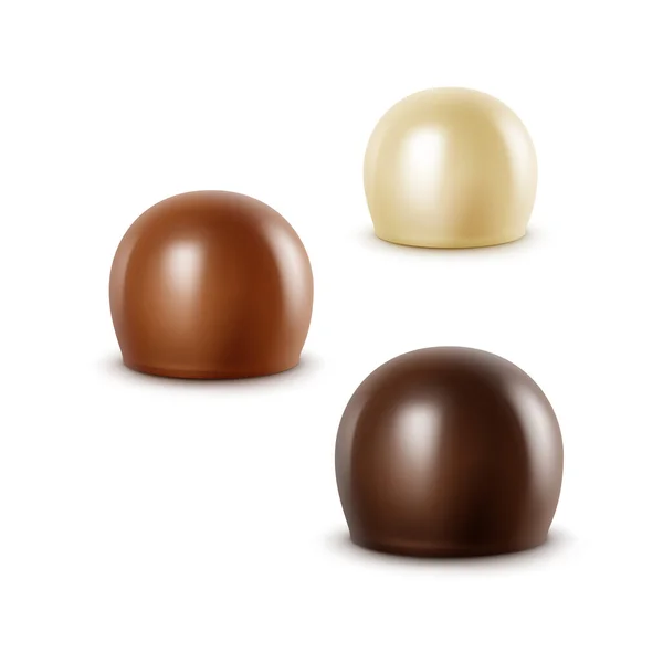 Caramelle di cioccolato al latte bianco amaro nero realistico — Vettoriale Stock