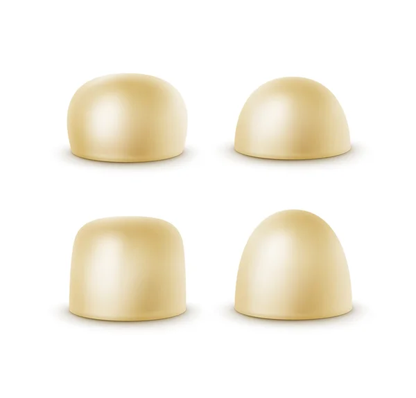 Ensemble vectoriel de bonbons au chocolat au lait blanc réalistes sous diverses formes isolés sur fond blanc — Image vectorielle