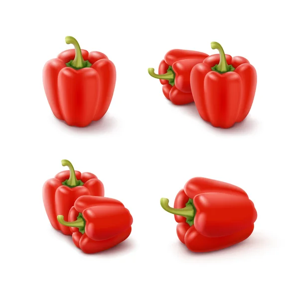 Ensemble vectoriel de poivrons rouges doux bulgares, Paprika isolé — Image vectorielle