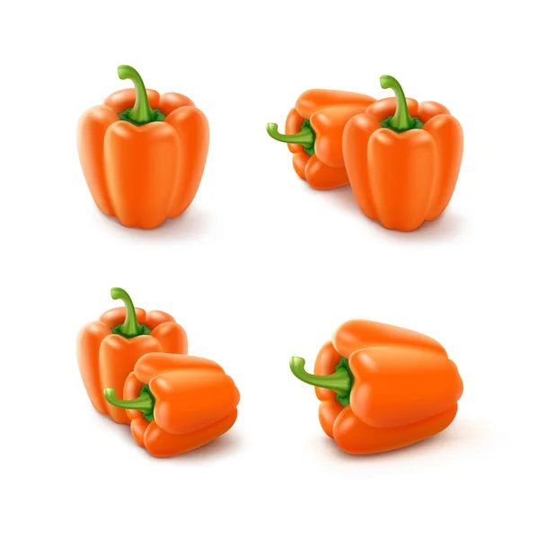 Vector Set oranje zoete Bulgaarse paprika, Paprika geïsoleerd — Stockvector