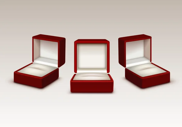 Пустой красный и белый бархат Открытые подарочные шкатулки — стоковый вектор
