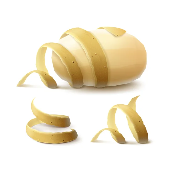 Нова жовта сира ціла очищена картопля зі скрученою шкіркою Ізольовані — стоковий вектор