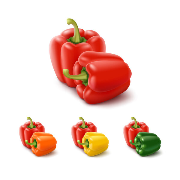 Colored Yellow Green Orange Red Sweet Bulgarian Bell Peppers, Paprika