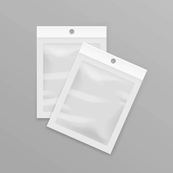 White Sealed Empty Transparent Plastic Pocket Bags with Hang Slot — Stock Vector