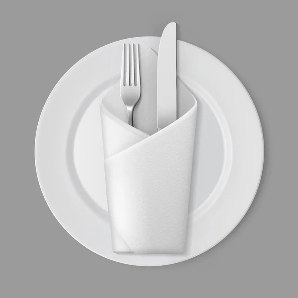 白空平圆板银叉刀信封餐巾 — 图库矢量图片