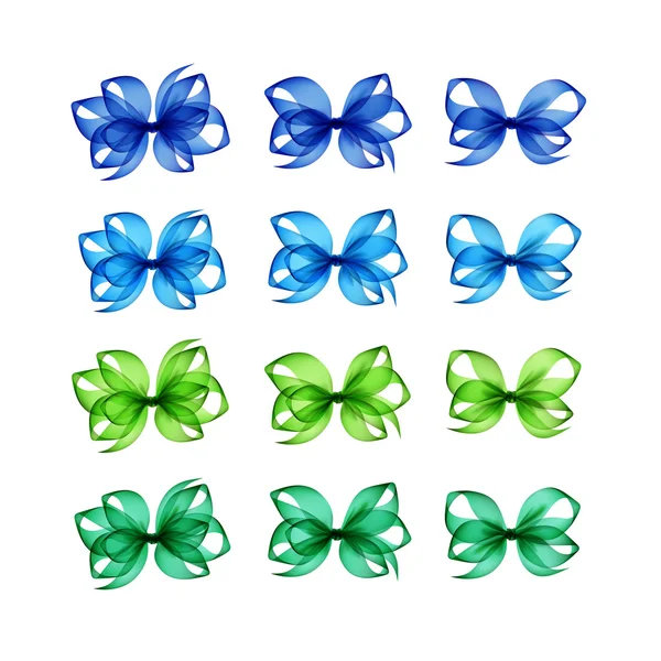 Ensemble vectoriel d'arcs-cadeaux en émeraude bleu clair et lumineux de différentes formes Fermer Isolé sur fond blanc — Image vectorielle