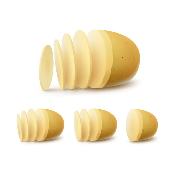 Vector ställa av nya gula rå skivad potatis närbild isolerade på vit bakgrund — Stock vektor