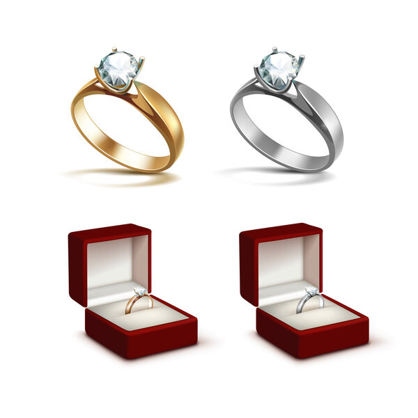 Gold and Silver Rings with Diamond in Jewelry box