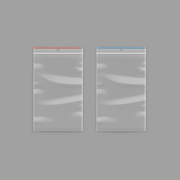 Satz versiegelter transparenter Plastiktüten mit Reißverschluss — Stockvektor