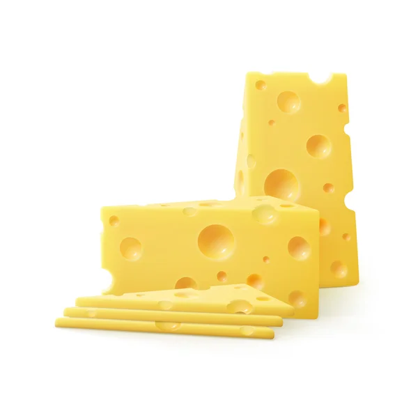 Piezas de queso suizo en rodajas triangulares vectoriales — Vector de stock