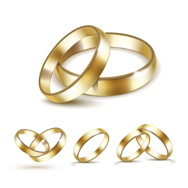 Conjunto de vetor de anéis de casamento de ouro isolados — Vetor de Stock