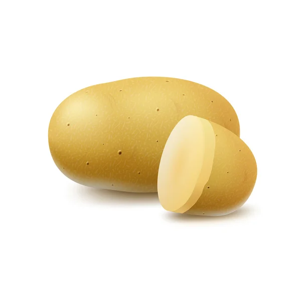 Nové žluté syrové celé neoloupané a nakrájené brambory — Stockový vektor