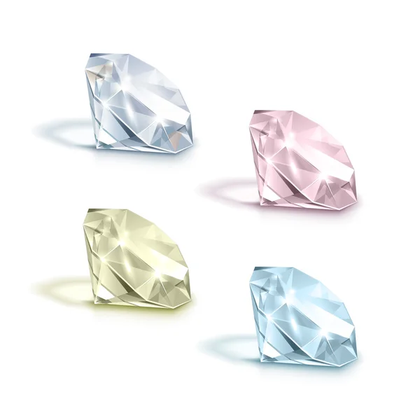 Conjunto de diamantes claros brilhantes coloridos no fundo —  Vetores de Stock