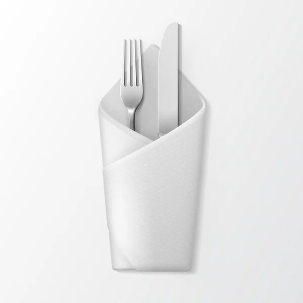 銀のフォークとナイフの 2 つ折り封筒ナプキン — ストックベクタ