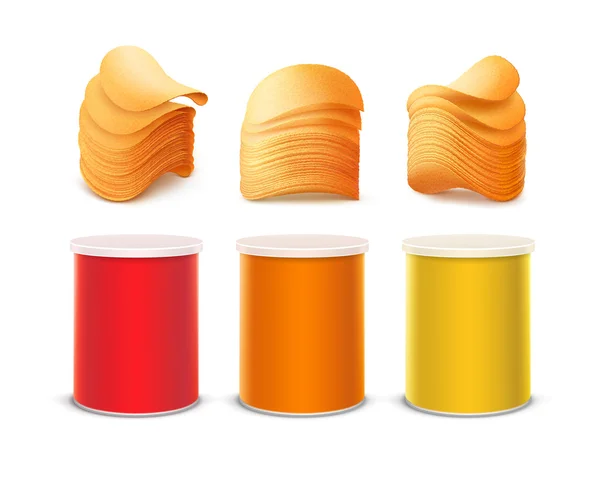 Patates cipsi ile renkli kutu seti — Stok Vektör