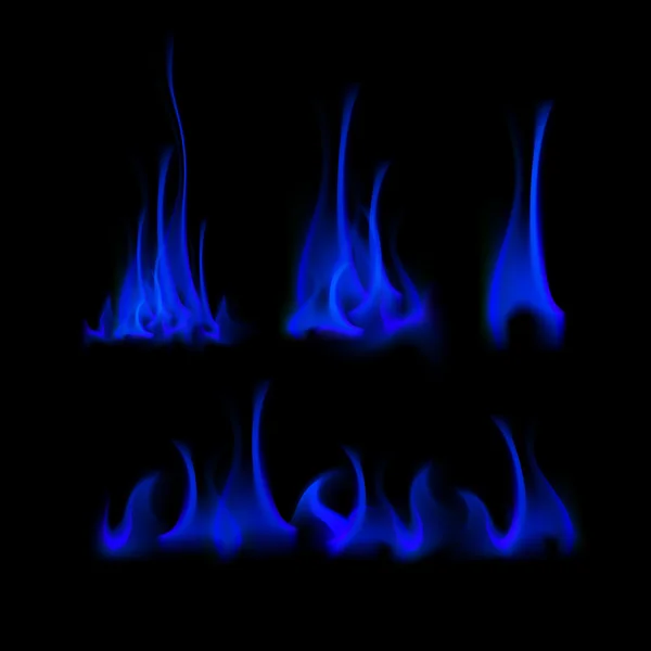 不同的蓝色火火焰篝火一套 — 图库矢量图片