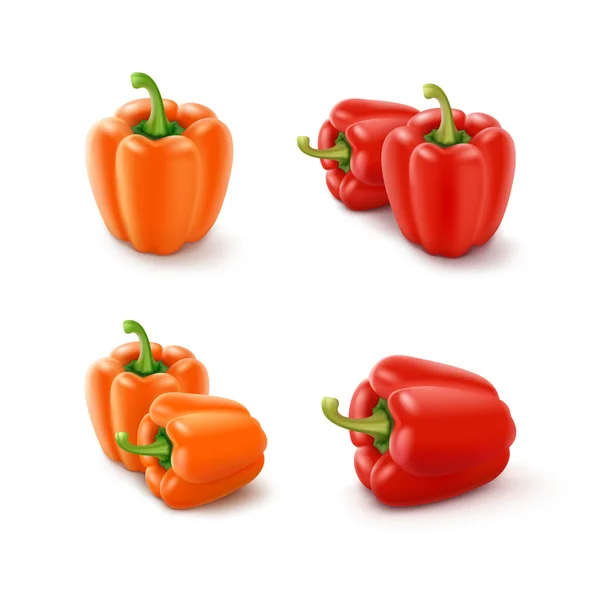 Set of Colored Orange and Red Bulgarian Peppers — Stock Vector