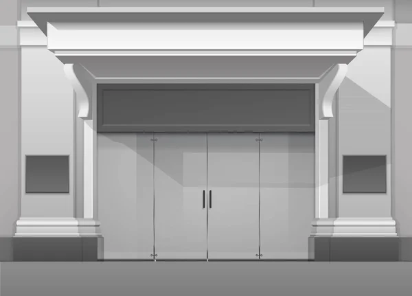 Negozio edificio negozio frontale con porta chiusa in vetro — Vettoriale Stock