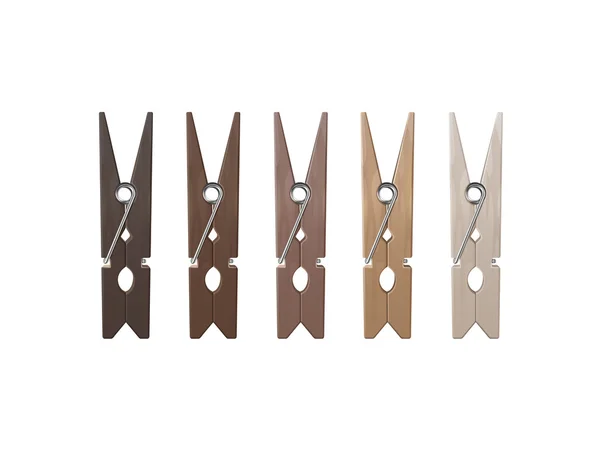 Set houten wasknijpers haringen andere kleur — Stockvector