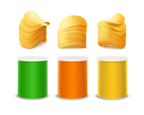 Conjunto de caja pequeña de color con pila de papas fritas — Vector de stock