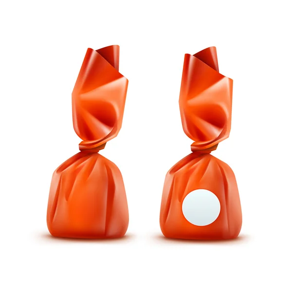 Cioccolato caramella in involucro arancione su sfondo — Vettoriale Stock