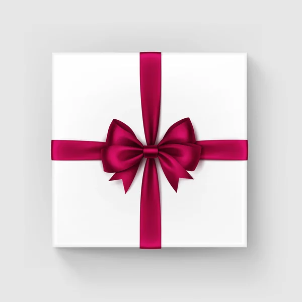 Vierkante geschenkdoos met rode satijnen Bow en lint — Stockvector