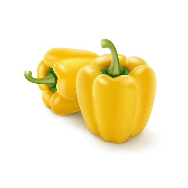 Two Vector Yellow Sweet Bulgarian Bell Peppers, Paprika on Background — Stock Vector