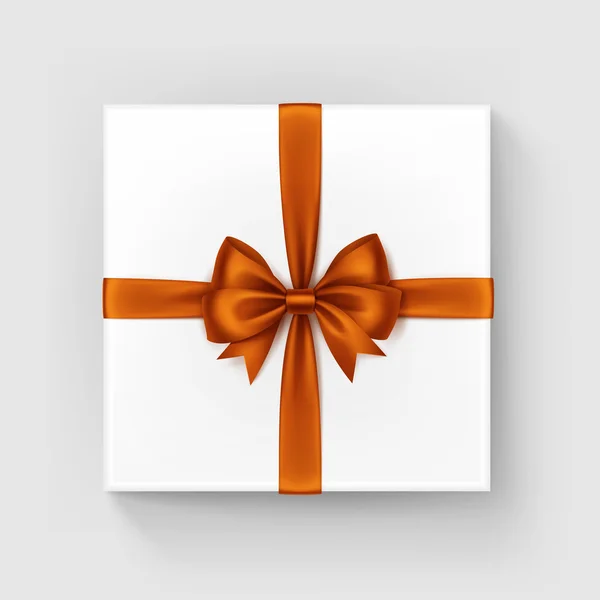 Белая подарочная коробка с апельсиновым сатином и лентой — стоковый вектор