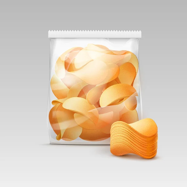 Saco de plástico para design de pacotes com batatas fritas —  Vetores de Stock