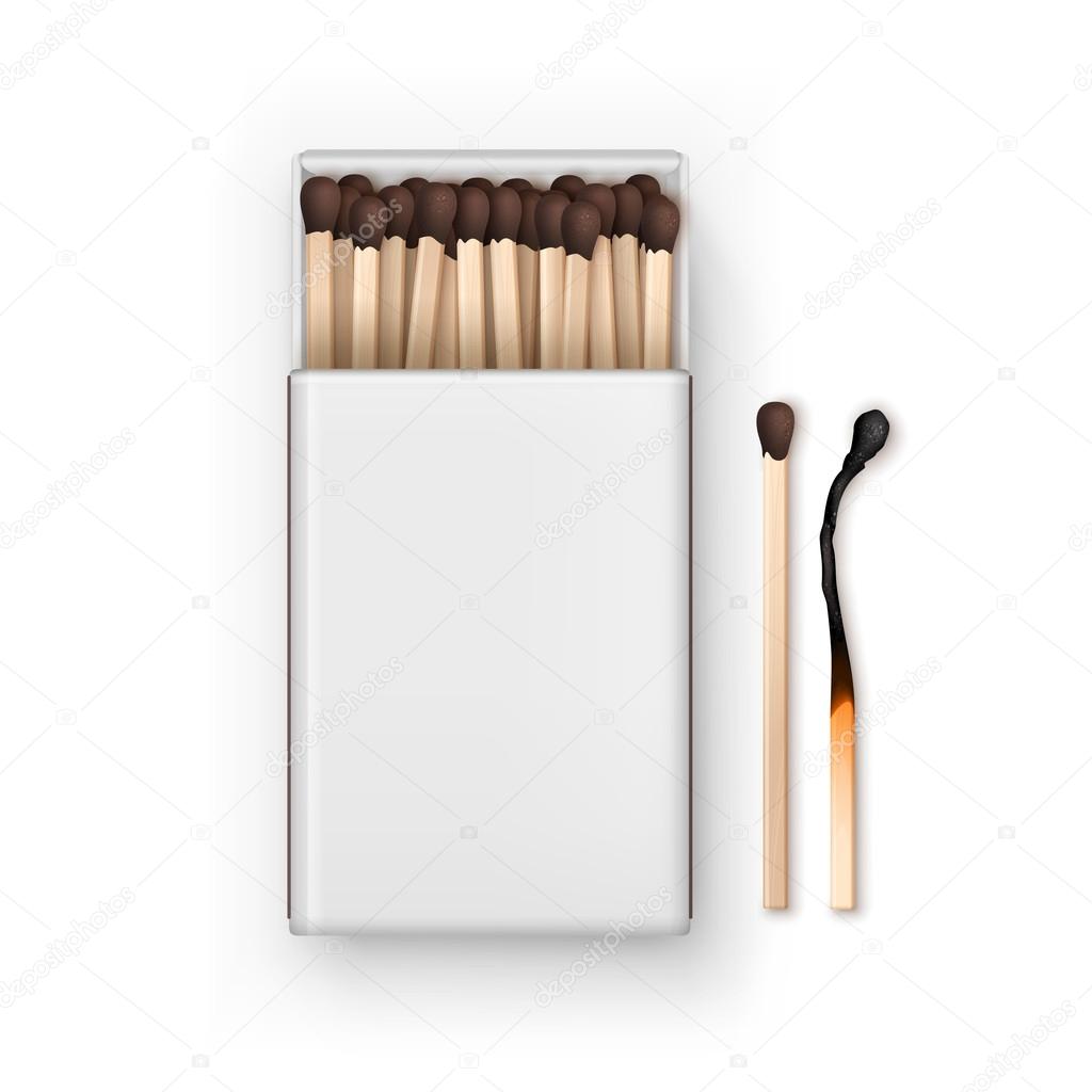Vector Opened Blank Box Of Brown Matches with Burned Match