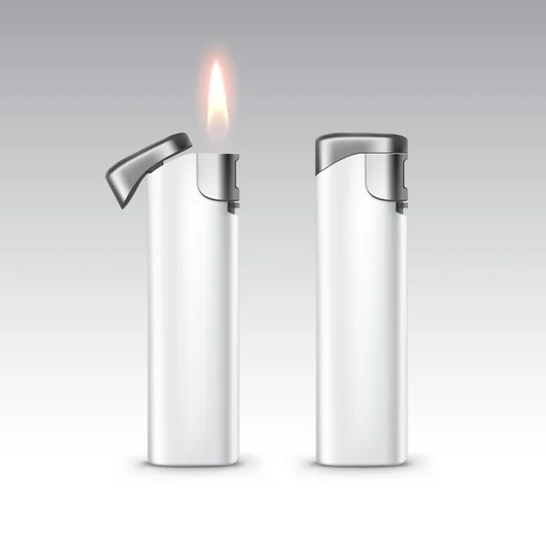 Encendedores de metal de plástico blanco con llama — Archivo Imágenes Vectoriales