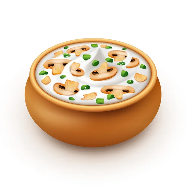 Pot de sauce à la crème sure à l'oignon vert et aux champignons — Image vectorielle
