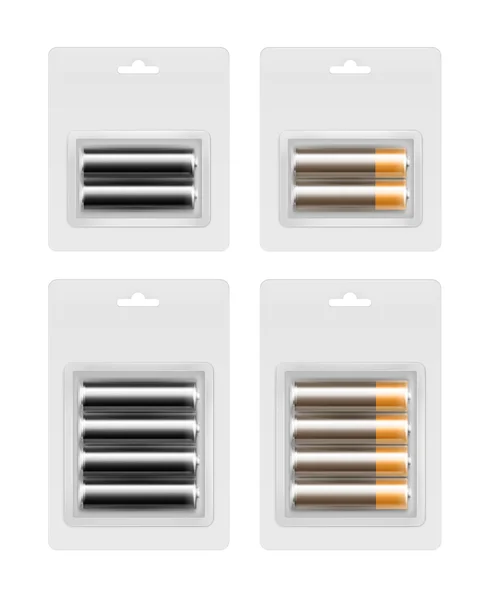 Set di batterie alcaline AA in blister trasparente confezionato — Vettoriale Stock