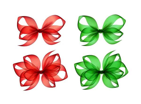 Uppsättning färgade gröna röda gåva bågar på vit bakgrund — Stock vektor