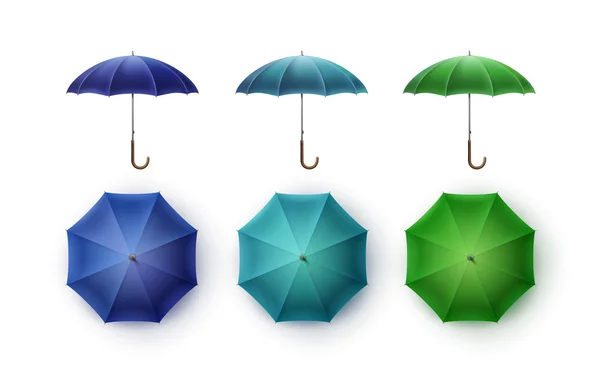 블루 터키석 녹색 비 우산 양산의 세트 — 스톡 벡터