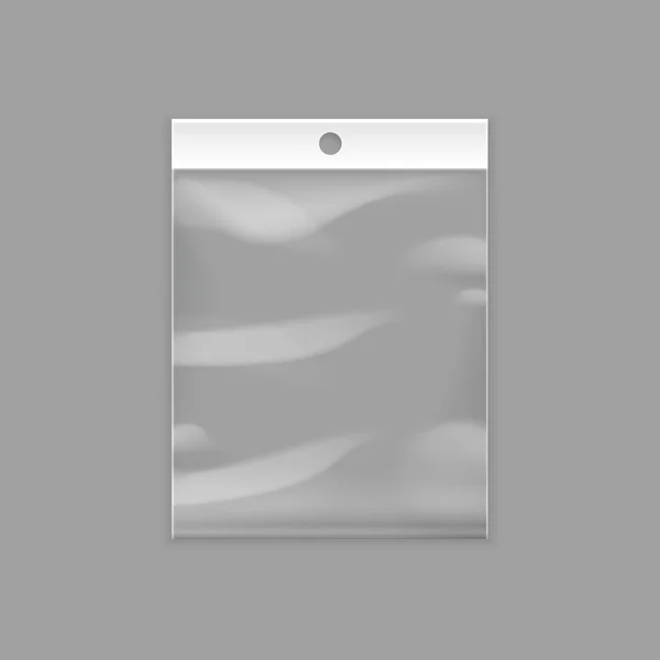 Saco de bolso plástico transparente vazio selado com entalhe de suspensão —  Vetores de Stock