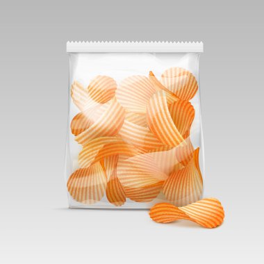 Beyaz Arka Plan Üzerinde Patates Cipsi ile Mühürlü Şeffaf Plastik Poşet