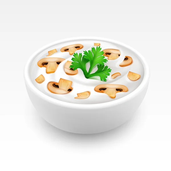 Bol de sauce à la crème sure au persil et aux champignons — Image vectorielle