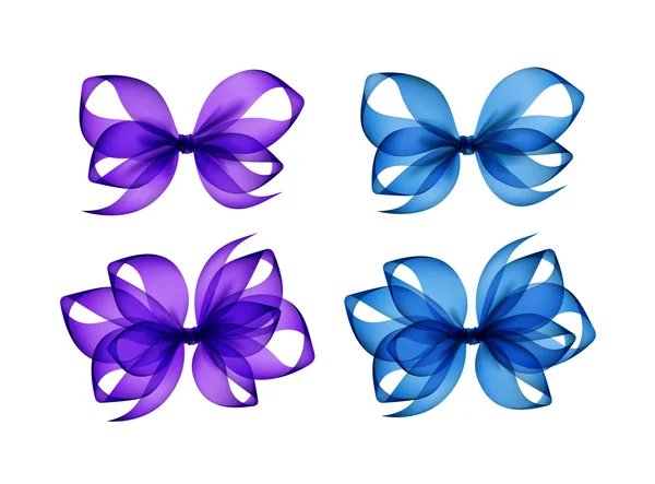 Set of Purple Light Blue Transparent Gift Bows — Stock Vector