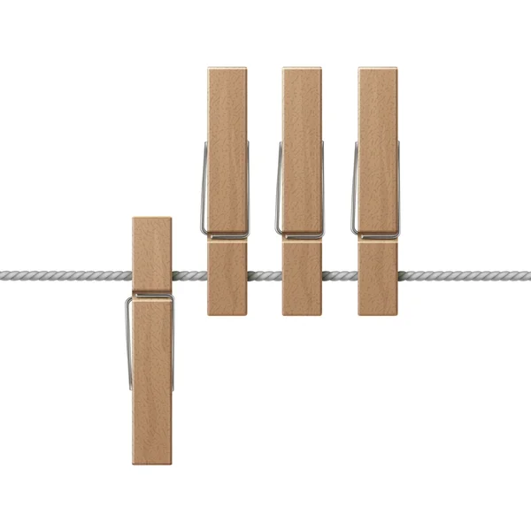 Векторні дерев'яні прищіпки для одягу на мотузці вид збоку крупним планом ізольовані на білому тлі — стоковий вектор