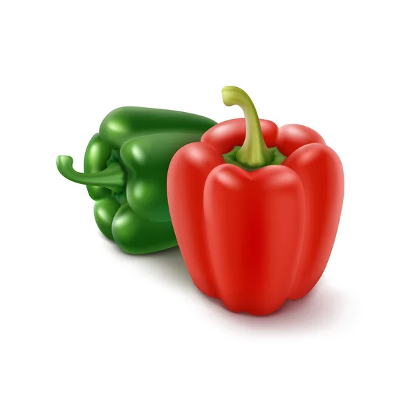 Dos pimientos verdes y rojos dulces búlgaros, pimentón — Vector de stock