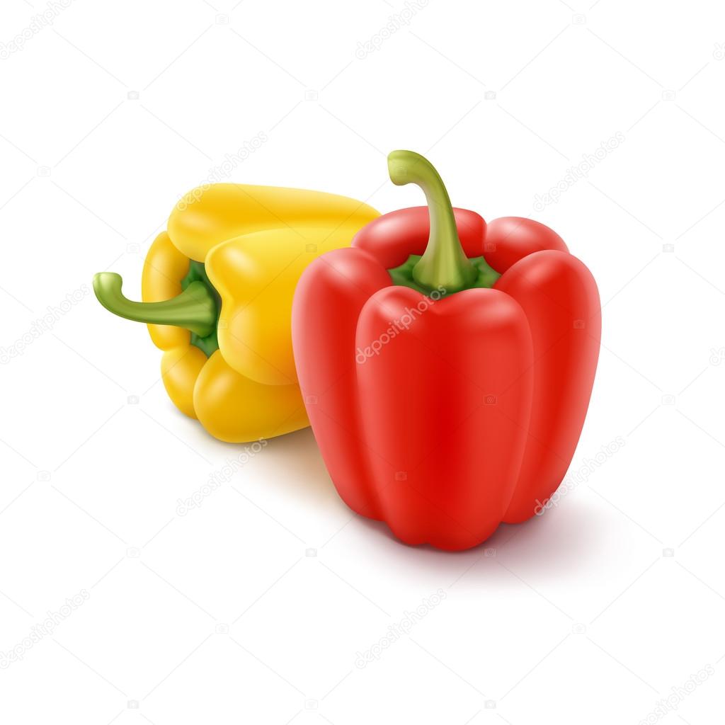 Two Colored Yellow and Red Sweet Bulgarian Bell Peppers Isolated