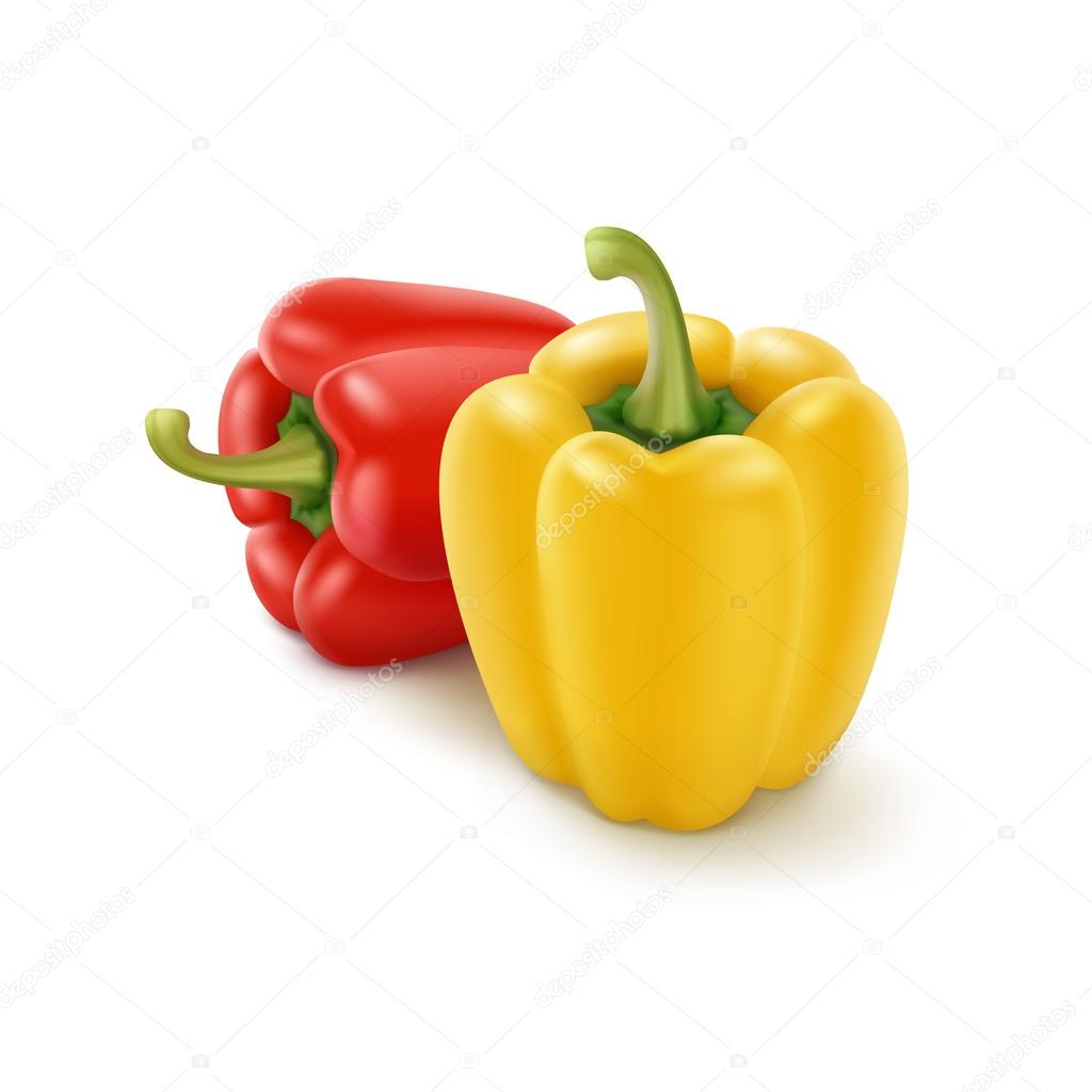 Two Yellow and Red Bulgarian Bell Peppers Isolated on Background