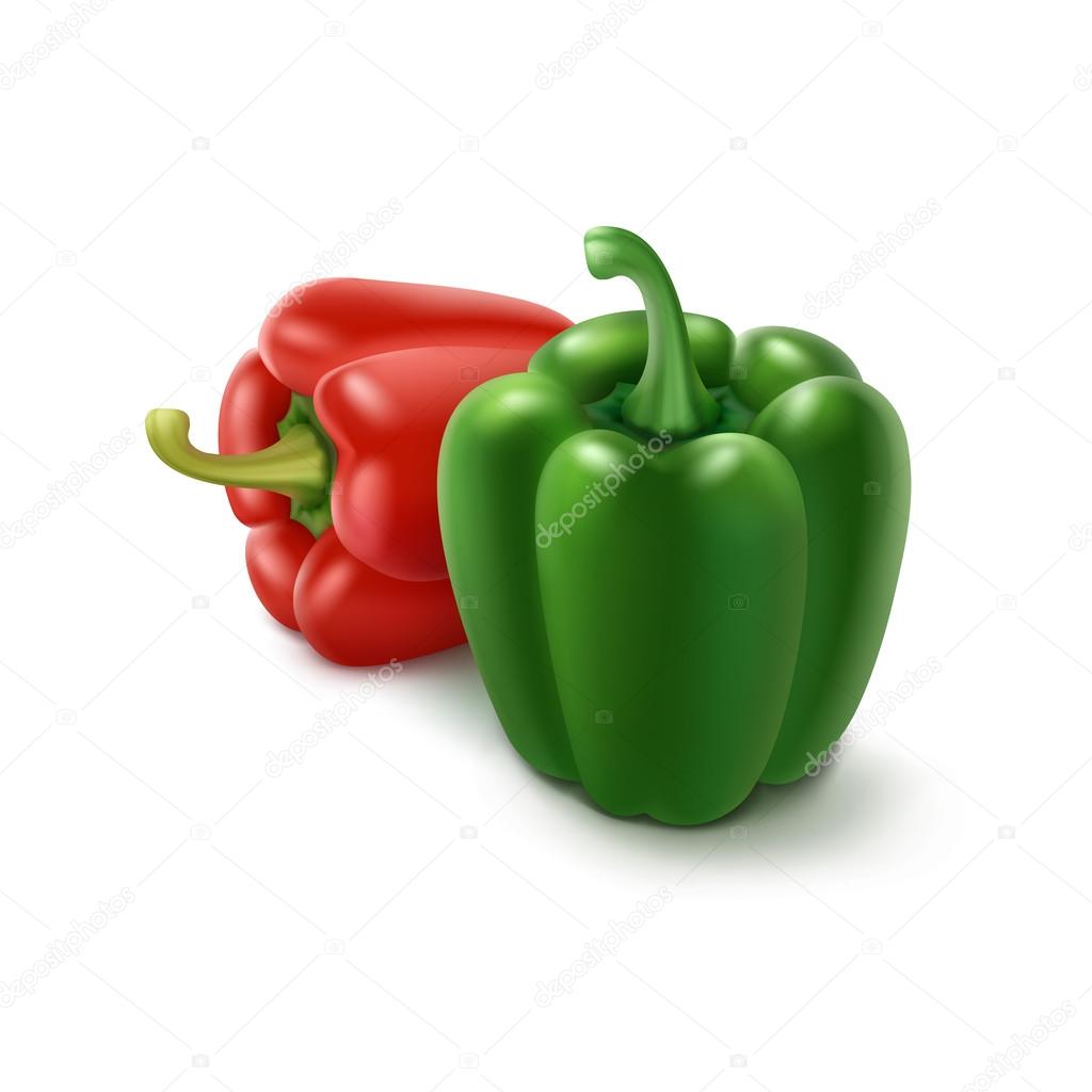 Two Green and Red Sweet Bulgarian Bell Peppers, Paprika