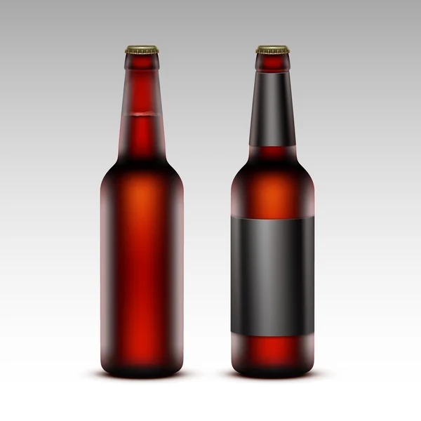 Set of Brown Bottles Dark Red Beer with without labels — Stock Vector