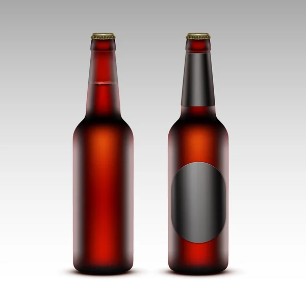 Σετ καφέ μπουκάλια μπύρας σκούρο κόκκινο με χωρίς ετικέτες — Διανυσματικό Αρχείο