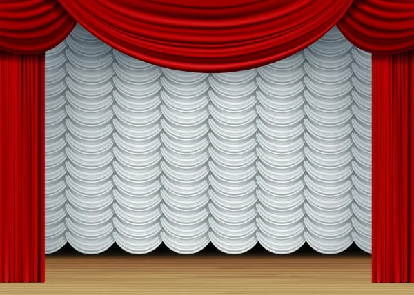 Escena vectorial con cortinas blancas y rojas — Vector de stock