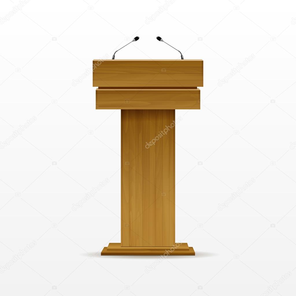 Wood Podium Tribune Rostrum Stand with Microphone